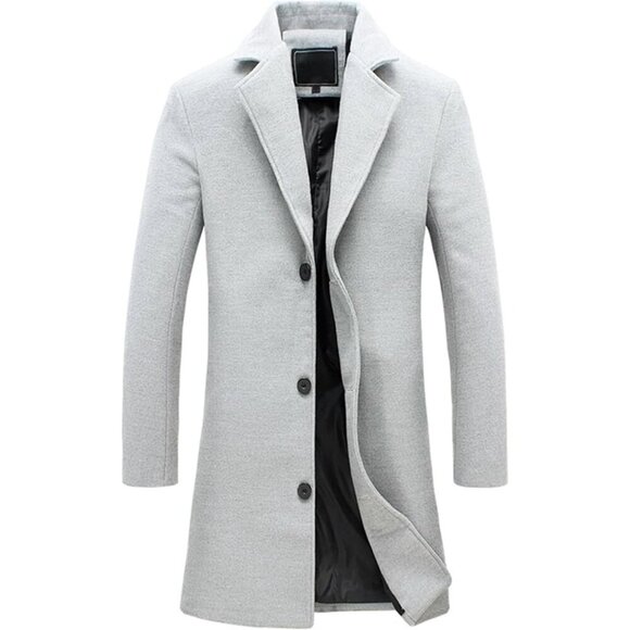 Men'sLight Gray Wool Blend Pea Coat Notched Collar Single Breasted Overcoat